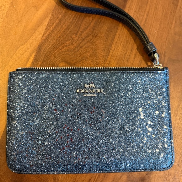 Coach Handbags - Coach Glitter Wristlet in Navy with Silver Flecks